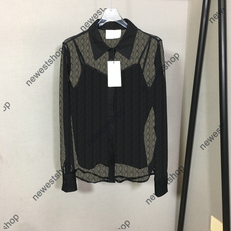 Luxury designer womens shirts women Classic double Letter print shirts with suspenders Lady Mesh perspective shirt Party Banquet Girls Transparent