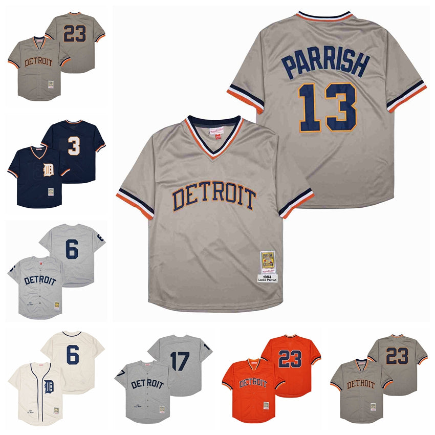 Retro 1968 1984 Vintage Baseball 3 Alan Trammell Jerseys 23 Cam Gibson 13 Lance Parrish 6 Al Kaline Pullover Stitched Team Grey Navy Blue Orange Bei