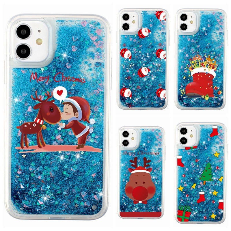 Merry Christmas lovely deer boy tree gifts fashion glittering flow sequins sand phone cases for iphone 12 11 pro X XS max XR 6 7 8 plus