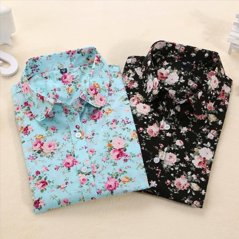 Womens Summer Blouses Vintage Floral Blouse Long Sleeve Women Camisas Femininas Female Tops Fashion Cotton Shirt