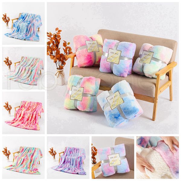 160*130cm Tie Dye Fuzzy Throw Blanket Double Layer Shaggy Blankets Bedroom Carpet Bedding Sofa Cover 5 Designs Sea Shipping RRA3833
