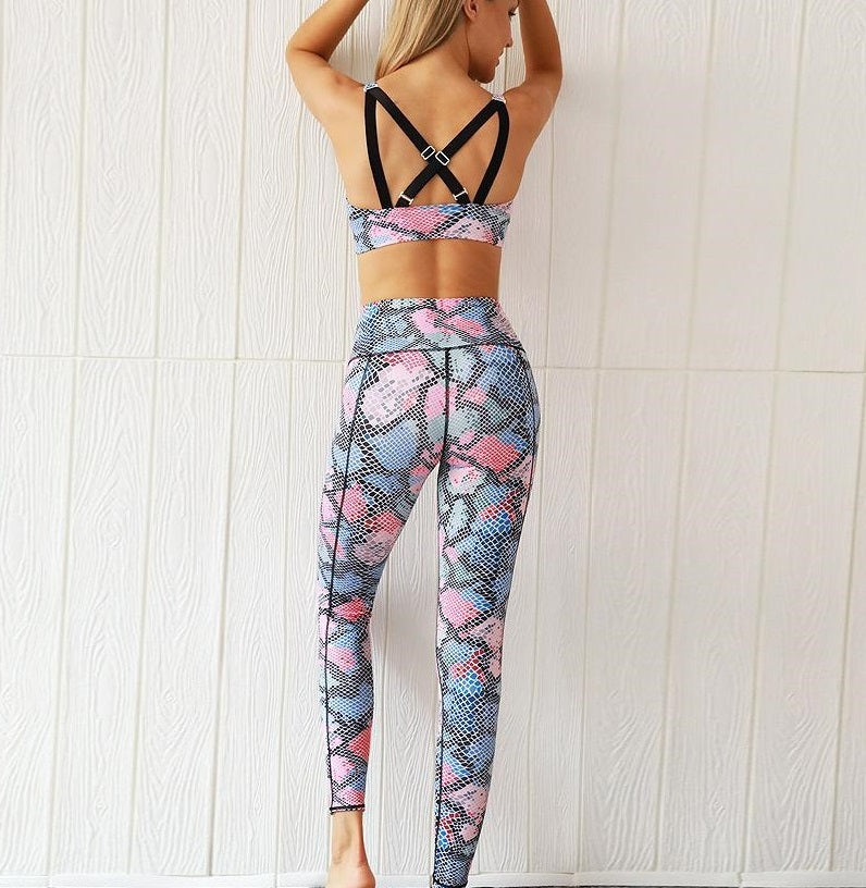Womens Design Yoga Sportwear long pant and bra sets print Fitness Leggings two Piece Set Workout Clothes Sports indoor wear outdoor Gym suit