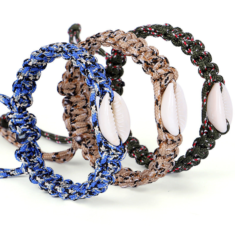 Men and Womens Outdoor Sports Handmade Knitting Paracord Link Bracelets 17-31CM Long Natural Shell Charm Bracelet