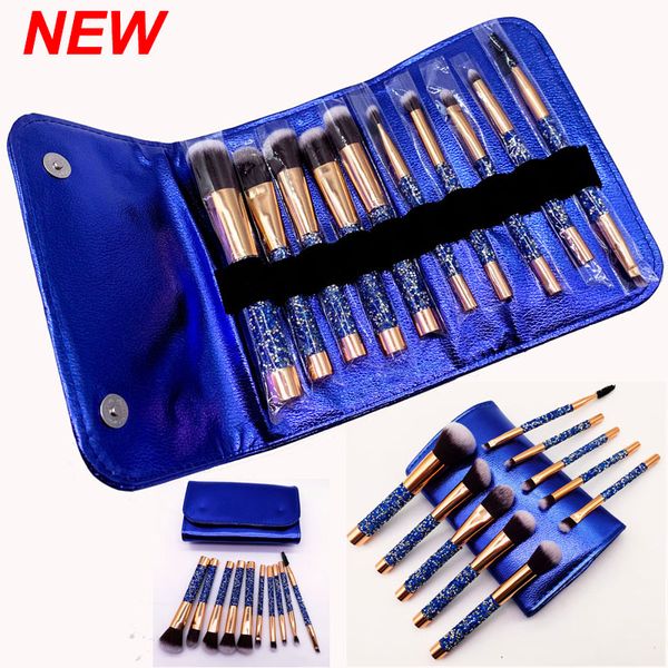 Blue Dia Makeup Brushes Set - 10 Pcs Cosmetics Brush with Bag for Powder, Eyes, Foundation, Blush, Eyeer and Brow