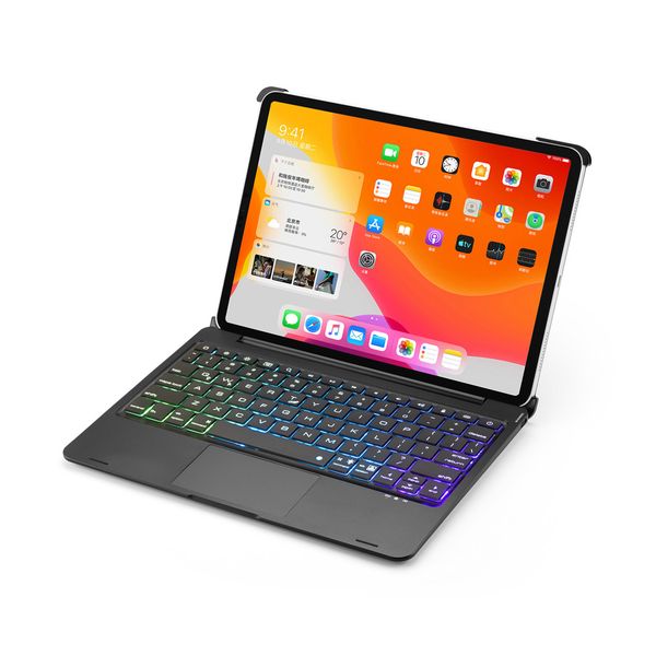 Wireless 7 Color Rainbow Backlit Bluetooth Keyboard with Touchpad Flip Smart Keyboard Ultra Slim Hard Clamshell for iPad Pro 11 2018 & 2020