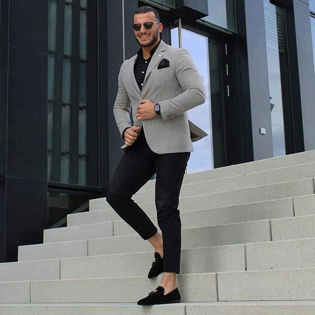 Classy Grey Men Business Suits for Groom Tuxedo 2Piece Bridegroom Outfit Slim Fit Terno Masculino Man Attire Groomsmen Blazers Costume Homme