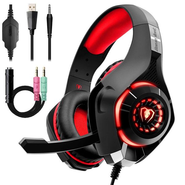 New Beexcellent GM-1 Gaming Headphone 3.5MM USB Wired Headband Headphones with Mic LED Light Stereo Game Headset for PC-PS4 Gamers
