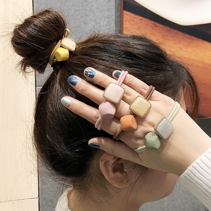 Candy color hair ring headrope girl&#039;s simple bracelet style versatile temperament ball scalp muscle lady A67
