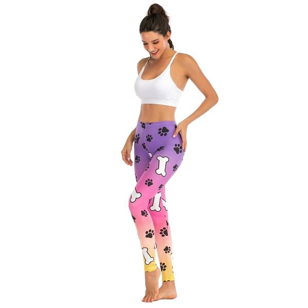 Women Fashion Legging Dog Purple Ombre Gradient Color Printing leggins Slim legins High Waist Leggings Woman Fitness Pants 201204