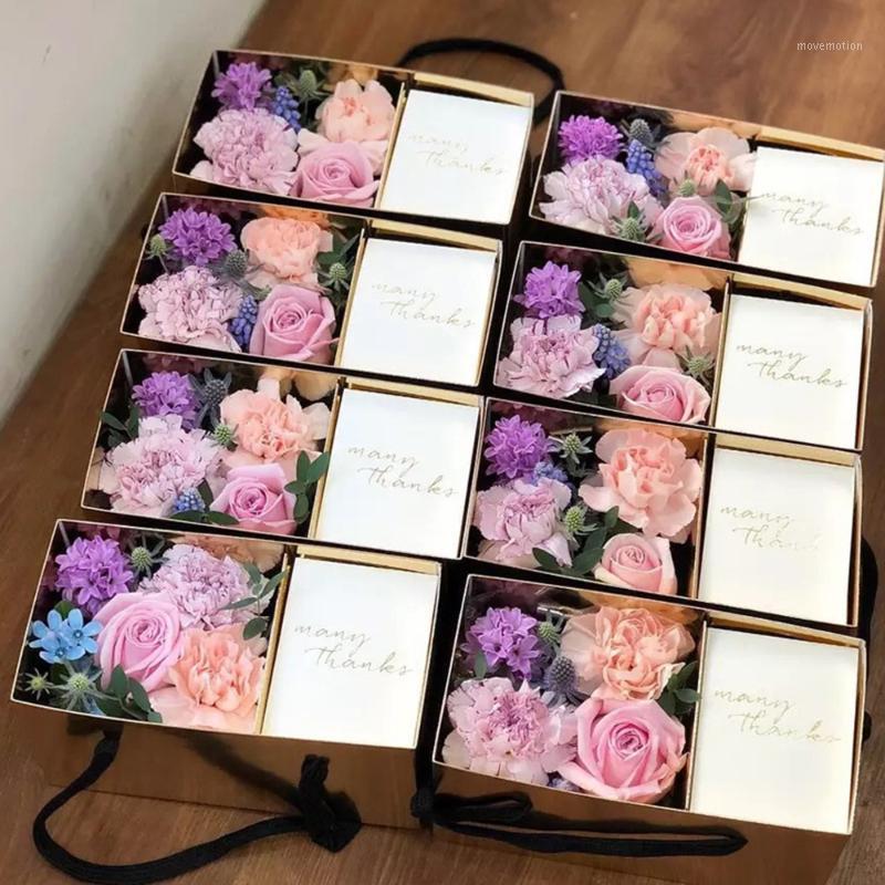 1Pcs Gold Black Flower Dessert Gifts Box Bags Paper Packaging Gift Box Paper Folding Florist Wedding Party Supply DIY Craft1