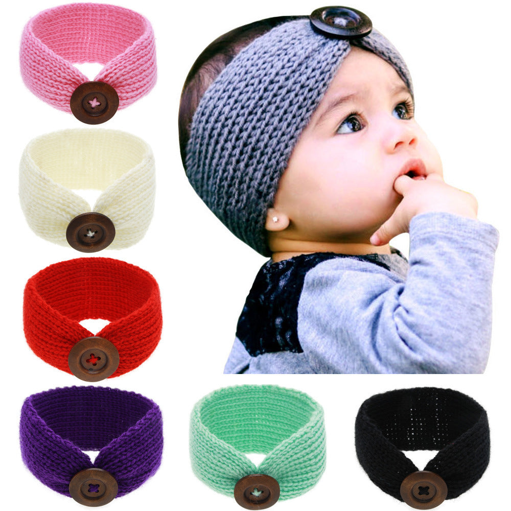 Newborn Infant Hairband With Button Decor Ear Warmer Head Headwrap Fashion Wool Crochet Headband Knit New Baby Girls Winter 13 Colors RN8072