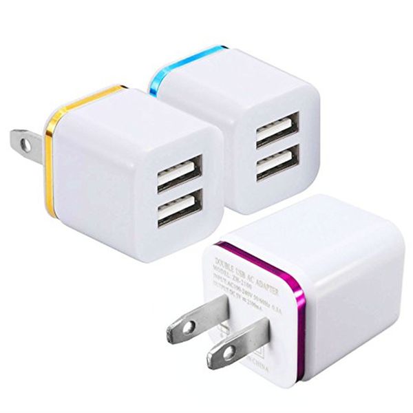 Metal Dual USB Cell Phone Chargers US Wall Plug 2.1A AC Power Adapter Charger 2 Ports for Samsung Tablet