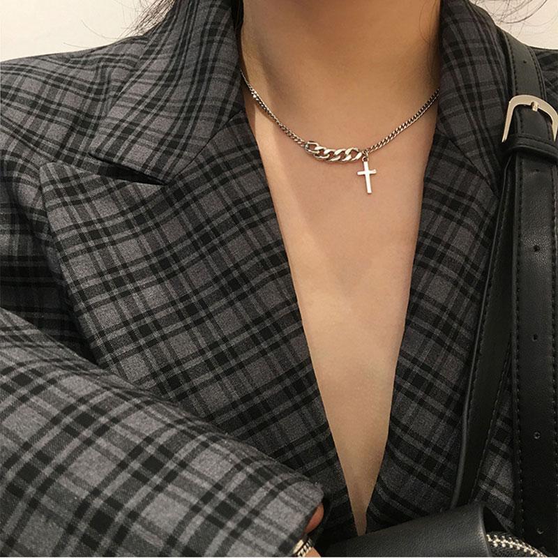 KMVEXO Gothic Kpop Fashion Cross Chain Choker Necklace Metal Thin Chains Necklaces Men Women Egirl Best Friends Street Jewelry1