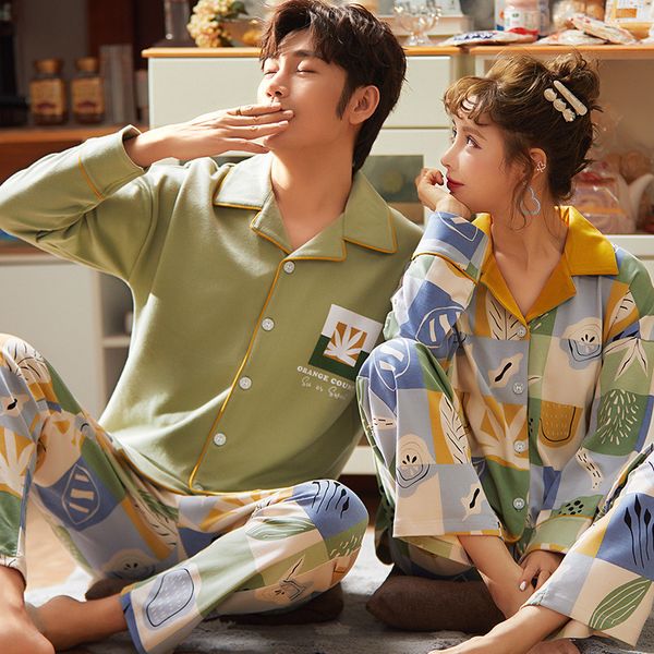 NIGHTWA Couple Pajamas Set Autumn Cardigan Pyjamas Women and Men Pajamas Long Sleeve Sleepwear Family Pijama Cute Lounge Pijama 201109