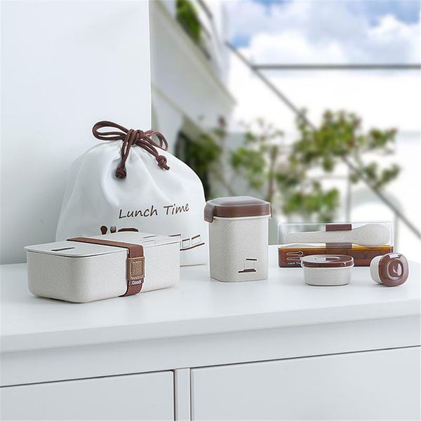ONEUP Wheat straw Lunch Box Set with Thermal Bag Tableware BPA Free Bento Box Microwavable Food Container School Office Picnic T200710