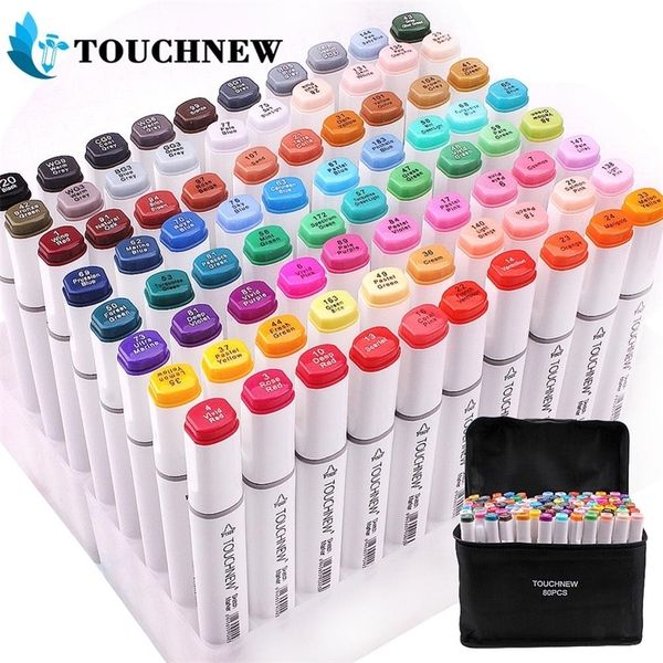 36-48-60-80-168 Colors TOUCHNEW Art Markers Pen Set Sketch Soft Brush Alcohol Ink Brush Dual Tips Drawing Felt Tip Pens 201211