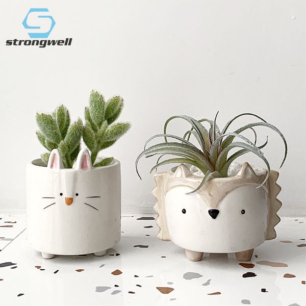 Planters Pots Strongwell Succulent Ceramic Flowerpot Hedgehog Puppy Cute Animal Flower Pot Creative Mini Garden Bedroom Desktop Birthday Gif