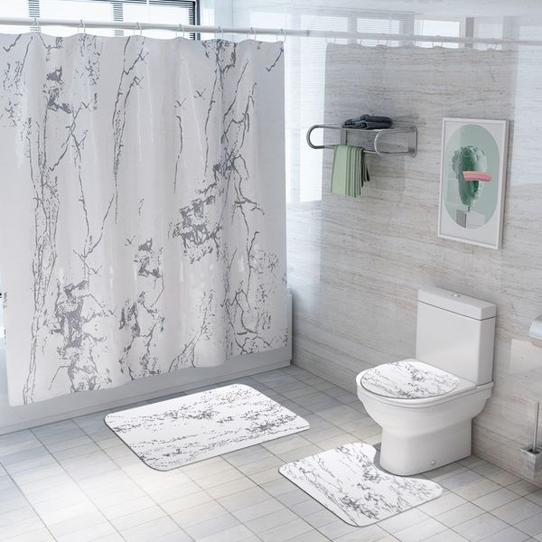 4 Style Marble Pattern Creative Shower Curtain Waterproof Bathroom Curtains Three Mats Set For Washroom Close Stool Mat 201102