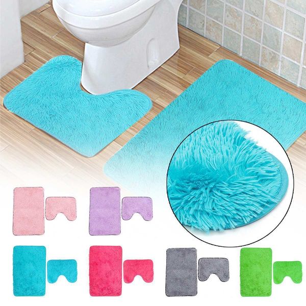 Bathroom Bath Mat Set Toilet Rugs Polyester Anti Slip Shower Carpets Set Home Toilet Pedestal Rug Shower Room Rug Floor Mats Y200407
