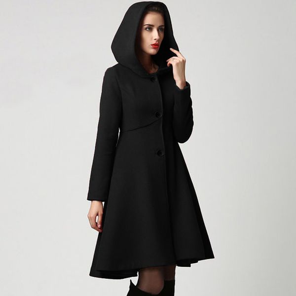 Fashion Winter Autumn Women Wool Coat Long Sleeve Solid Belted Loose Warm Woolen Jacket Hooded Outerwear#J30 201027