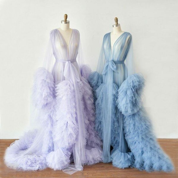 Maternity Robes Boutique Occasion Dresses Women Long Tulle Bathrobe Dress Photo Shoot Birthday Party Bridal Fluffy Evening Sleepwear Custom