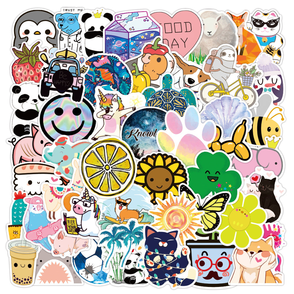 3 Sets = 150PCS Cartoon Cute Plant Animal Graffiti Stickers Computer Water Cup Scooter Waterproof Stickers