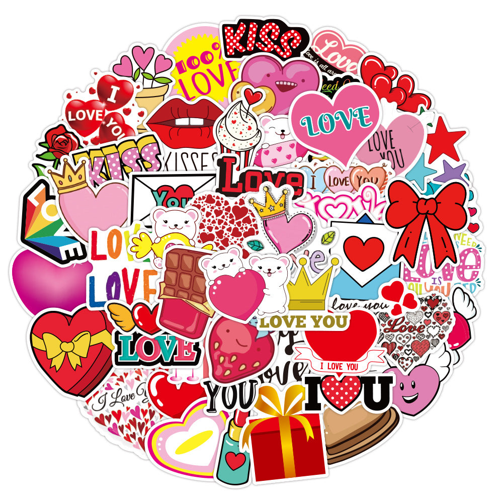 3 Sets = 150PCS I LOVE YOU Love Valentine&#039;s Day Graffiti Stickers Water Cup Computer Mobile Phone Notebook Scooter Stickers