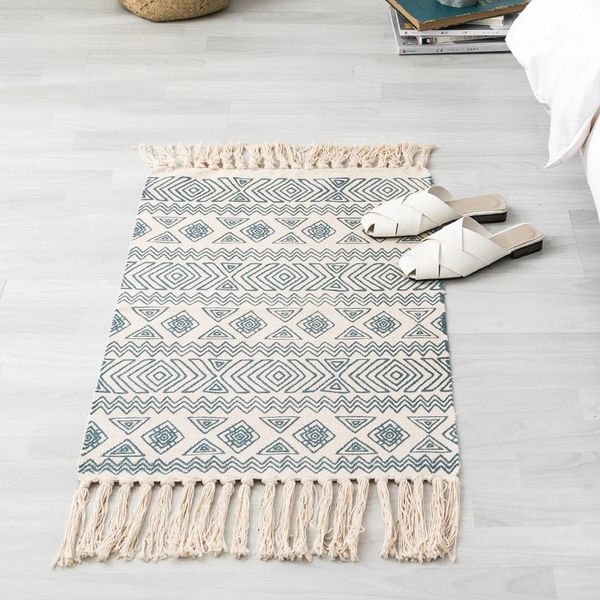 Cotton Living Room Carpet Geometric Area Rug Dining Room Bohemian Hand Woven Floor Mat Decorative Blanket Carpet Hallway Rug 210329