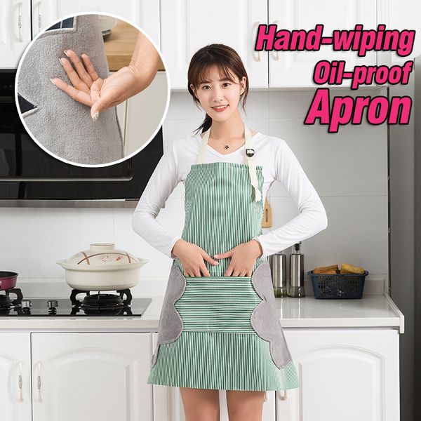 Household Waterproof Hand-wiping Kitchen Apron Towel Stripes Plaid Adjustment Anti-fouling Oil-proof Adult Home Aprons Kitchen Work YL0200