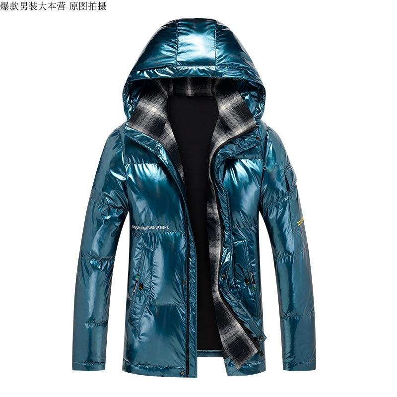 Lake Blue Bright Skin Cotton-Padded Clothes Sapphire Down Cotton-Padded Jacket And Cap Thickening Of Youth