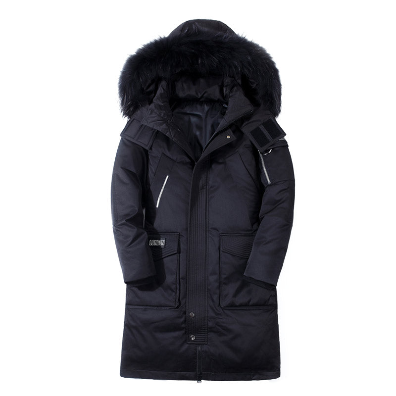 Withered Black New Over-The-Knee Long Down Jacket Han Edition Handsome Male Duck Down Park Youth Heavy Hair Coat Collar With Thick Winter Co