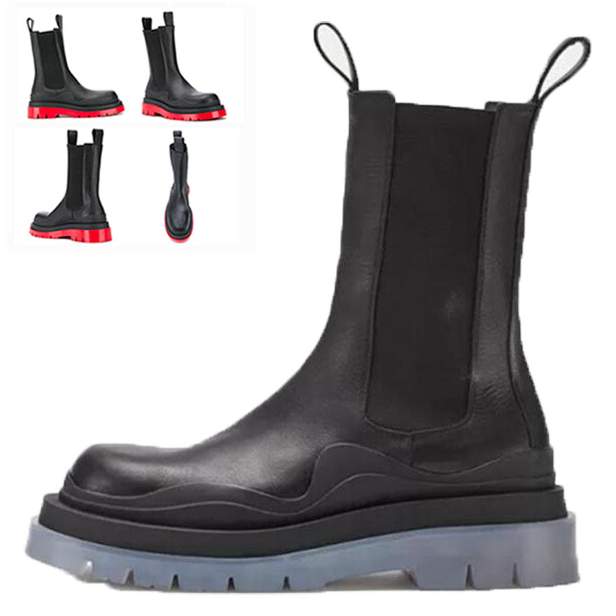 New logo bottega booties tire boots man women platform chunky boot Lug Genuine Chelsea luxury designer women&#039;s midcalf boots 43 44 45