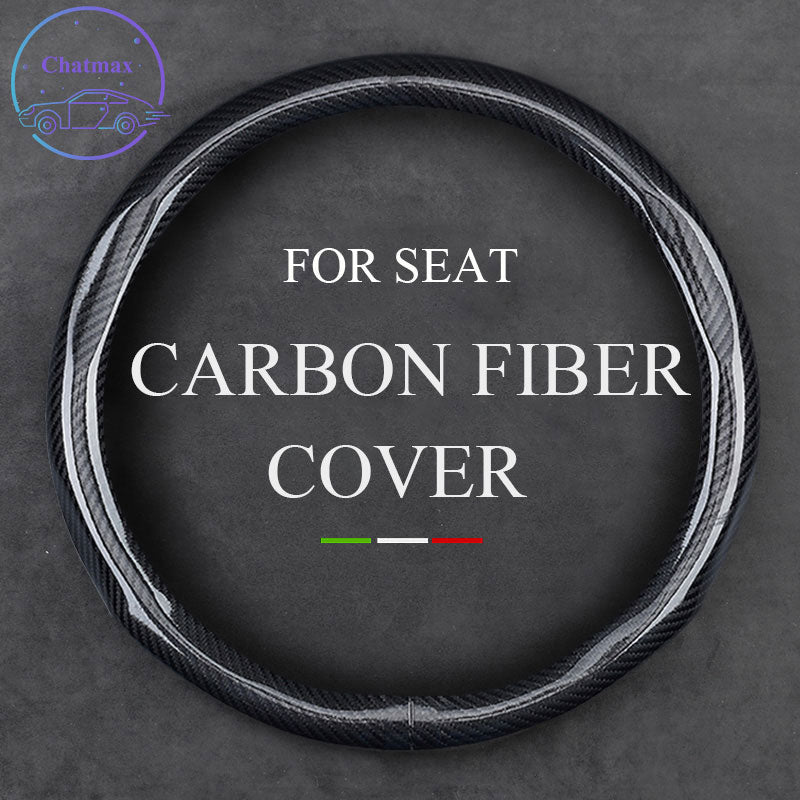 Carbon Fiber Steering Wheel Cover for SEAT Mii Altea Tarraco Leon Arona Universal 37-38cm 15 Inche Leather Trim Strip Interior Accessories