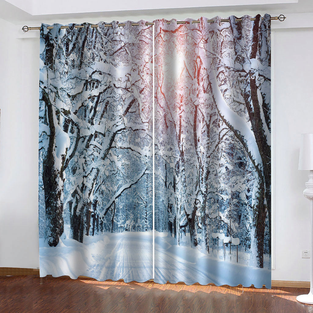 Beautiful Photo Fashion Customized 3D Curtains white snow curtains beautiful scenery soundproof windproof curtains