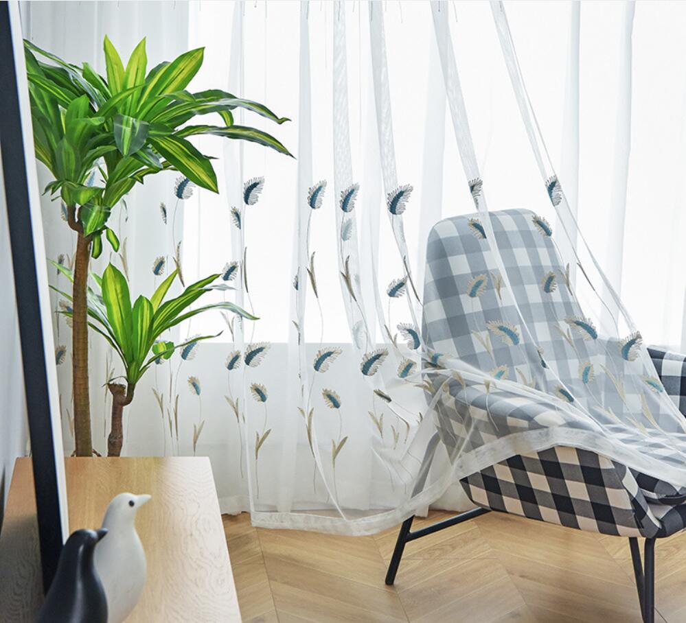 Sheer Curtains White gauze net bottom yarn cotton thread embroidered curtain cloth matching yarns