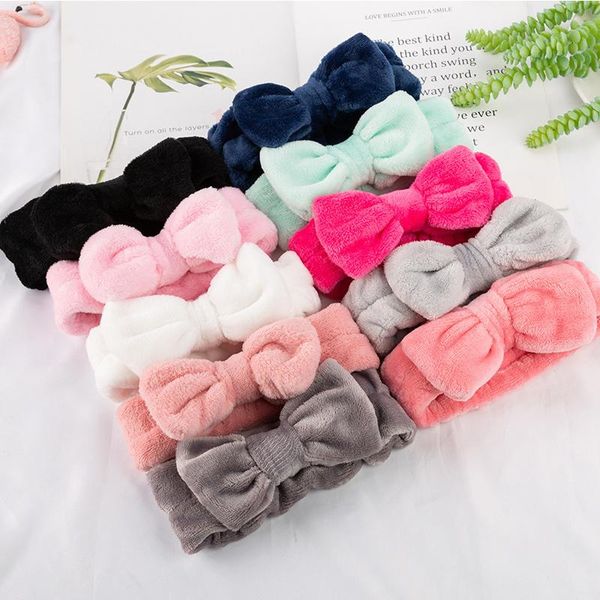 Makeup Headband Candy Color Washing Face Turban Bow Hairband Women Head Wrap Soft Coral Fleece Makeup Tools 10 Styles
