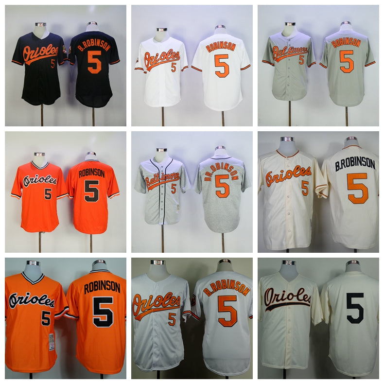 Retro Men Vintage 1954 1970 1975 Retire 5 Brooks Robinson Baseball Jersey Team Black Orange White Grey Pullover Flexbase Cool Base Stitched
