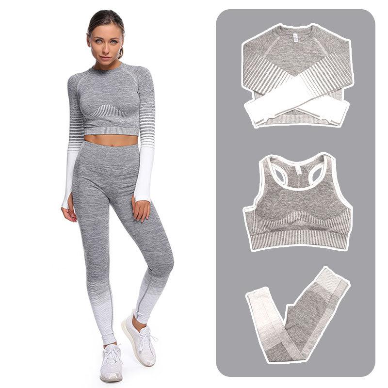 Fashion Designer Women Cotton Yoga Suit Gym suit Sportswear Tracksuits Fitness Sport three Piece set t shirts pants bra Coat Leggings outfits yogawo