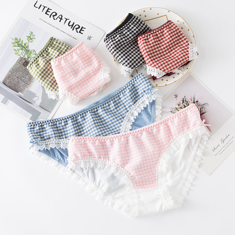 Colorful Grid Women&#039;s Underpants Lace Panties Bow Seamless Thong Comfort Underwear Milk Silk Lingerie Low Rise Briefs