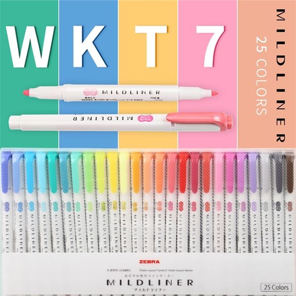 ZEBRA Mildliner WKT7 Highlighter Soft Color Double Head Hand Account Marker Students Use Color Thick Outline Highlighter Set 201212