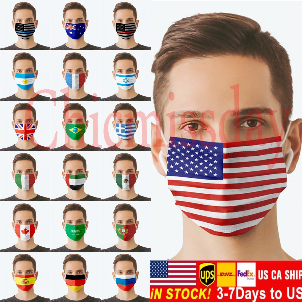 Fashion Designer National Flags Printed Face Masks Breathable Washable Repeatedly Use Adults Facemasks Envioromental Protecive Fast Shipping