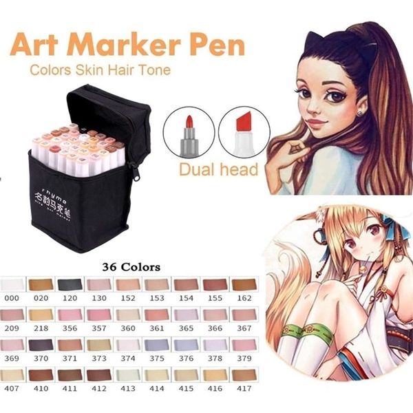 36 Color Markers Skin & Hair Tones Dual Tip Set - Double-Ended Art Markers with Chisel Point and Round Head Tip 201212