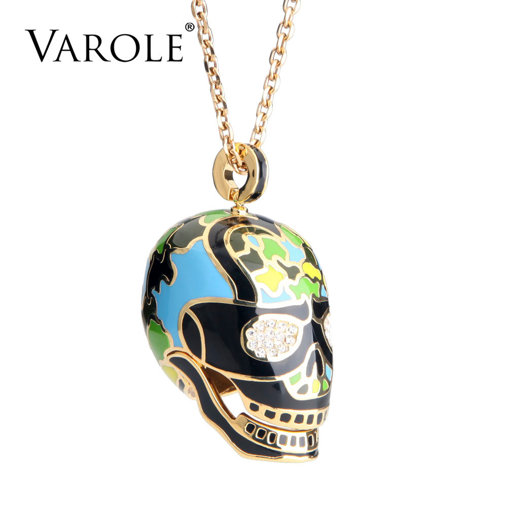 VAROLE Collares Necklace Women Enamel 3D 3D hollowing Skeleton Necklaces & Pendants Vintage Choker Statement Necklace Collier