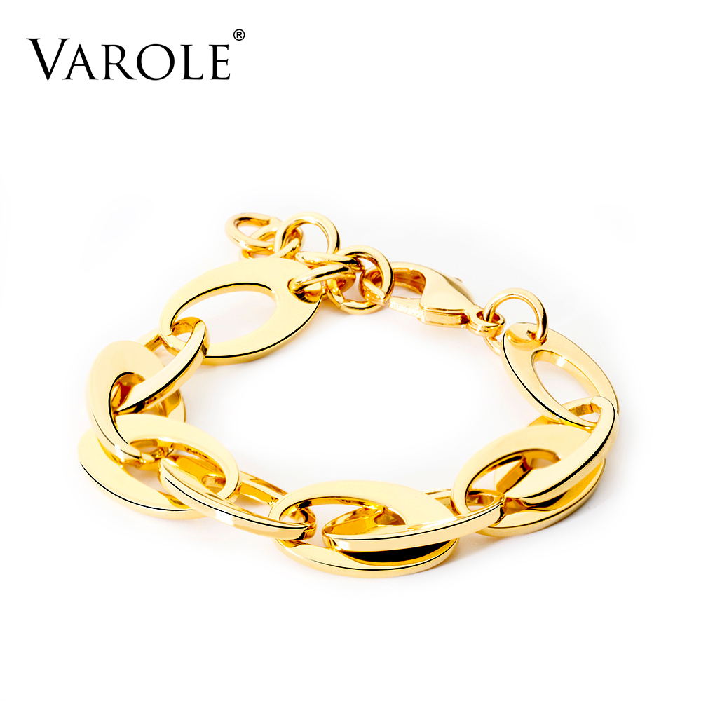 VAROLE Trendy Link Chain Bracelets For Women Armband Gold Color Simple Bracelet Fashion Jewellery Gifts Pulseras