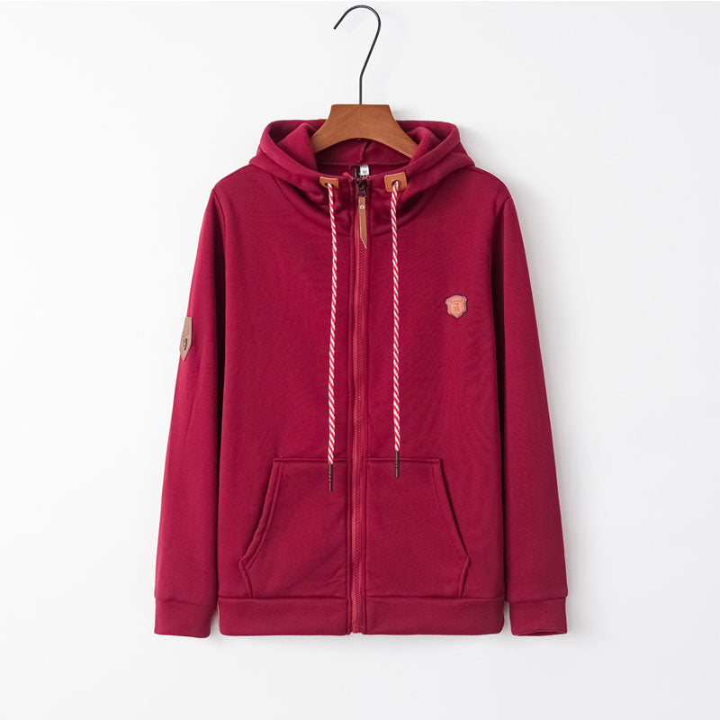 Autumn and winter fashion long-sleeved solid color casual high-necked hoodie plus fleece jacket sports style sweater women
