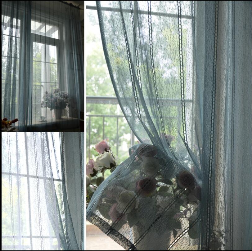 Korean pure color lace imitation hemp curtain screen living room study balcony bay window partition curtains