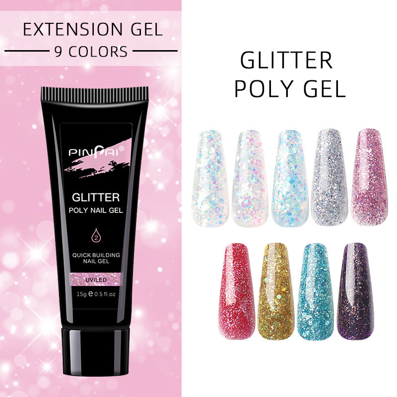 15ml Poly Nail Gel For Nails Extension Jelly Glitter Sequins Nail Polish Extension Nail Art Manicure Poly UV Builder Gel Varnish G390