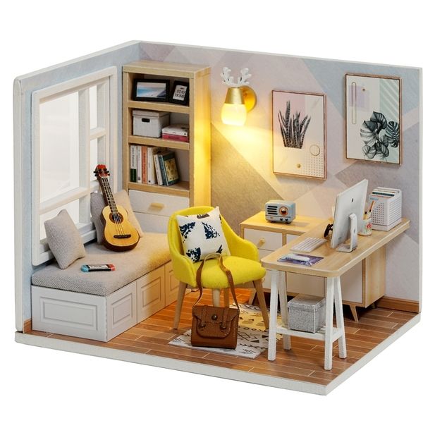 Doll House Furniture Diy Miniature 3D Wooden Miniaturas Dollhouse Toys for Children Birthday Gifts QT07 201217