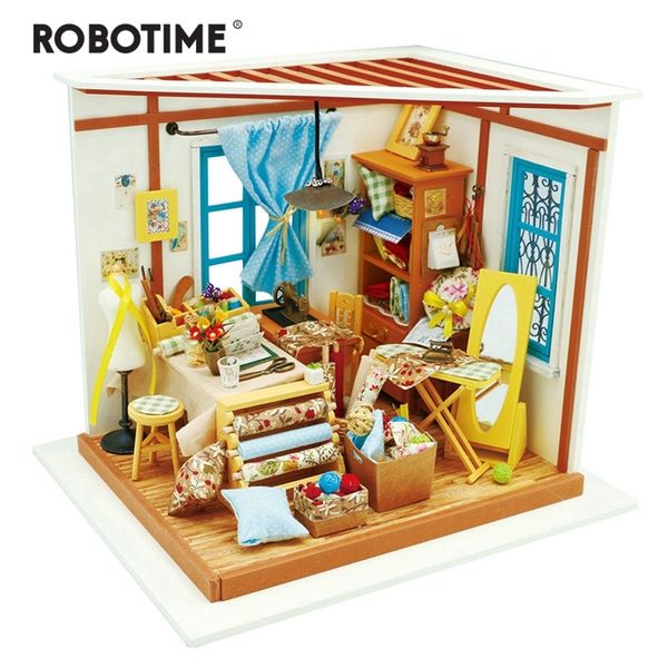Robotime DIY Doll House Lisa&#039;s Tailor Children Adult Miniature Wooden Dollhouse Model Building Kits Educational Toys DG101 201215