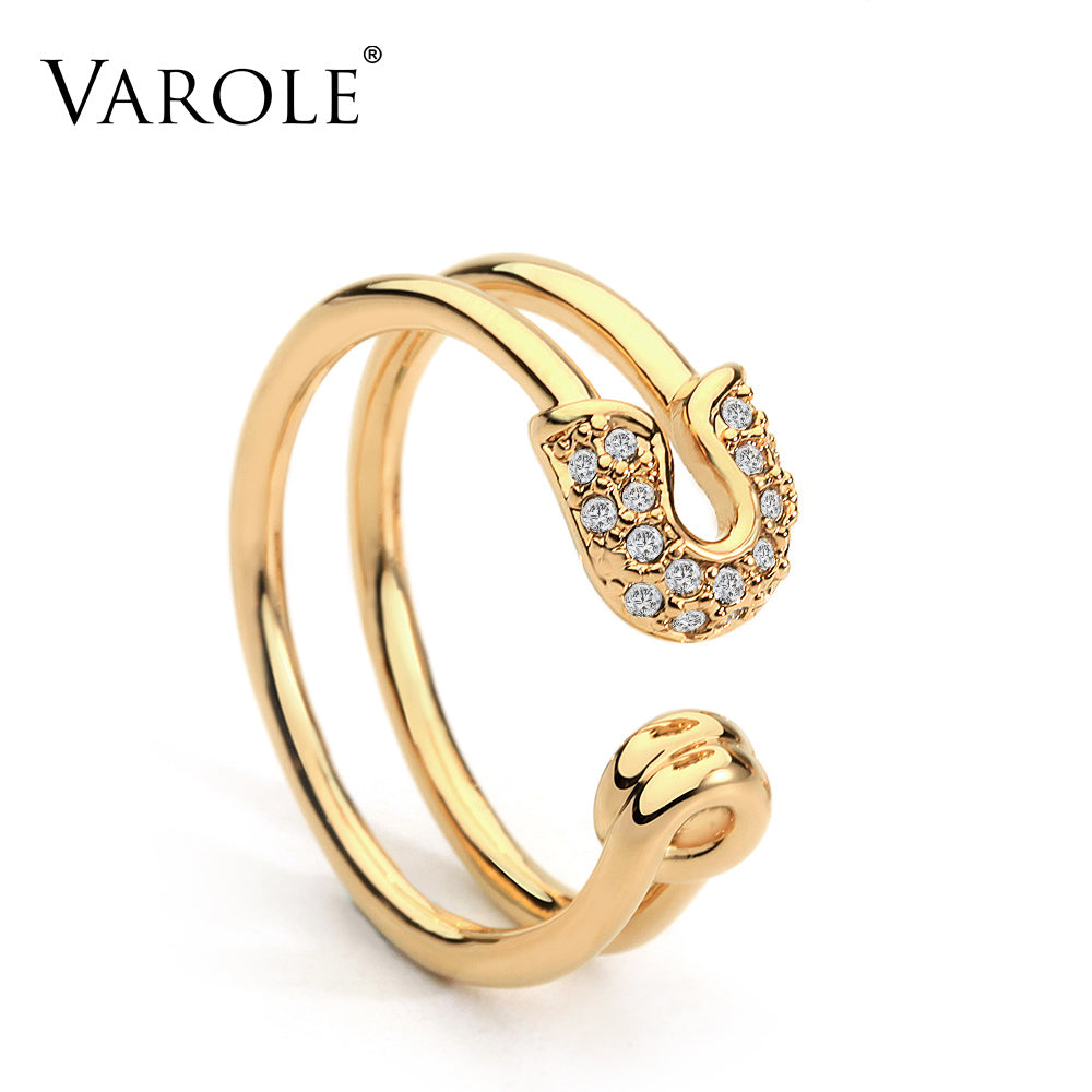 VAROLE Unique Paper Clip Gold Color Midi Ring Shining Crystal Fashion Knuckle Rings For Women Jewelry Bagues Anillos mujer